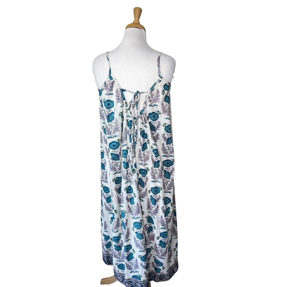 PINK CHICKEN 100% Cotton Andie Tie Back Spaghetti Strap Maxi Dress Floral SMALL